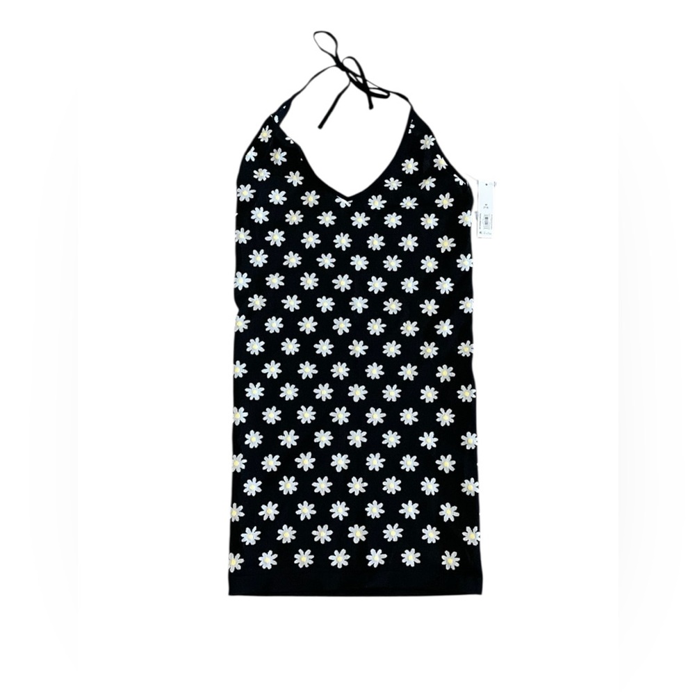 New No Boundaries ribbed mini halter dress black Floral size medium 7 - 9